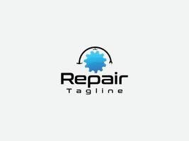 Repair center logo design with gear and hammer vector