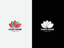 Lotus flower logo design with gradient color and white, black background. vector