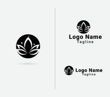 Black color lotus flower logo design with circle abstract shape vector