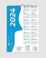 2024 Calendar - Wall calendar 2024 - one page calendar design - single page calendar - 12 months calendar design vector