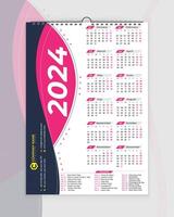 2024 Calendar - Wall calendar 2024 - one page calendar design - single page calendar - 12 months calendar design vector