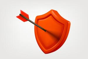 Red shield with arrow isolated on white background. 3d clipart vector