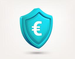 Blue shield with euro sign isolated on white background. 3d illustration vector