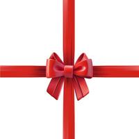 Red ribbon with a bow on the top of square gift box. Design template. 3d illustration vector