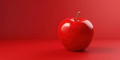 ai generado rojo manzana en pareo rojo fondo, minimalista diseño. Fresco y jugoso fruta. generativo ai foto