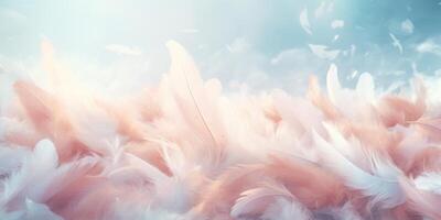 AI Generated Soft Pastel Fluffy Feathers Background. Delicate And Dreamy Texture For Serenity. Softness, Lightness, And Purity. Generative AI photo