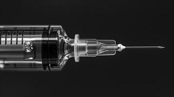 AI generated Syringe with a needle background. ideal for medical, healthcare, vaccination, drug administration, and pharmaceutical concepts. Bright, detailed, and impactful visuals. photo