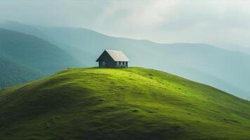 AI generated Lonely house on a hillside in the Carpathian mountains photo