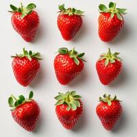 AI generated Strawberries on a white background, close-up, top view photo