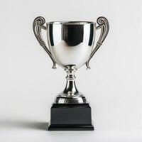 AI generated Silver trophy cup isolated on white background. Clipping path included. photo