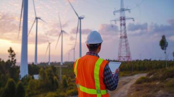 AI generated engineer monitoring wind equipment photo