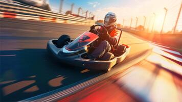 AI generated Go karting on the track with motion blur effect. Go karting concept. photo
