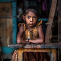 ai generado orfanato niño, un oferta retrato de Resiliencia y esperanza, el viaje de niños en necesitar de cuidado y apoyo, brillante un ligero en su fuerza y potencial en medio de adversidad. foto