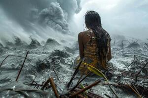 AI generated An emotional spectacle of the destructive power of a natural cataclysm, a deep perception of the elements and their impact, a fascinating look at destruction and its consequences photo