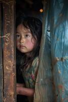 ai generado orfanato niño, un oferta retrato de Resiliencia y esperanza, el viaje de niños en necesitar de cuidado y apoyo, brillante un ligero en su fuerza y potencial en medio de adversidad. foto