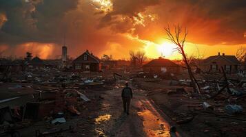 AI generated Nature's fury, captivating the emotional spectacle of a natural disaster's destructive power. witnessing the impact and resilience in the face of nature's wrath photo