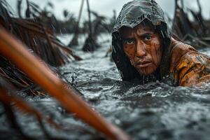 AI generated An emotional spectacle of the destructive power of a natural cataclysm, a deep perception of the elements and their impact, a fascinating look at destruction and its consequences photo