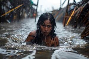 AI generated Nature's fury, captivating the emotional spectacle of a natural disaster's destructive power. witnessing the impact and resilience in the face of nature's wrath photo