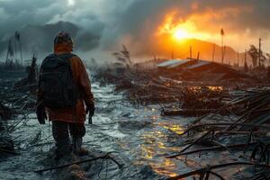 AI generated Nature's fury, captivating the emotional spectacle of a natural disaster's destructive power. witnessing the impact and resilience in the face of nature's wrath photo