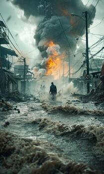 AI generated Nature's fury, captivating the emotional spectacle of a natural disaster's destructive power. witnessing the impact and resilience in the face of nature's wrath photo