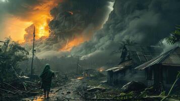 AI generated Nature's fury, captivating the emotional spectacle of a natural disaster's destructive power. witnessing the impact and resilience in the face of nature's wrath photo