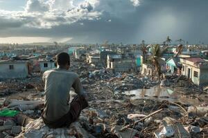 AI generated Nature's fury, captivating the emotional spectacle of a natural disaster's destructive power. witnessing the impact and resilience in the face of nature's wrath photo