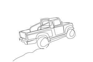 pickup car off road vehicle nature outside one line art design vector