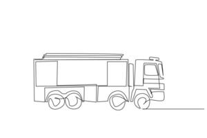 fire truck vehicle object one line art design vector