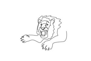 lion predator attack dangerous head face one line art design vector