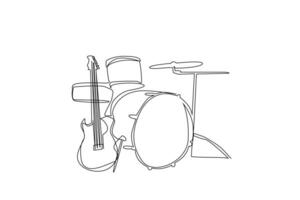 musical instruments concert set objects one line art design vector