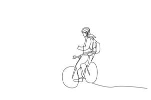 human male bicycle nature backpack activity ride lifestyle one line art design vector