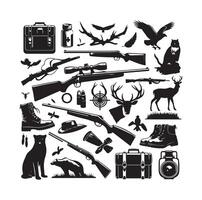 Hunting elements collection silhouette black isolated on white background vector