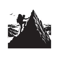 A man climbing mountain Mountain climb icon. Hiking icon symbol. Mountain climb illustration on isolated background vector