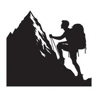 A man climbing mountain Mountain climb icon. Hiking icon symbol. Mountain climb illustration on isolated background vector