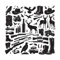 Hunting elements collection silhouette black isolated on white background vector