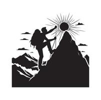 A man climbing mountain Mountain climb icon. Hiking icon symbol. Mountain climb illustration on isolated background vector