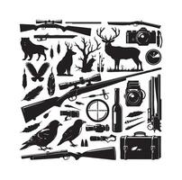 Hunting elements collection silhouette black isolated on white background vector