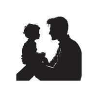 Father and son silhouette illustration. Shadow dad and kid. Fatherhood concept isolated vector