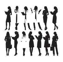 female doctors silhouette illustration set. physicians standing in different position vector