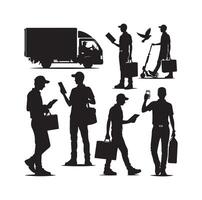 Delivery man silhouette illustration set vector