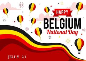 contento Bélgica independencia día ilustración en julio 21 con ondulación bandera y cinta en nacional fiesta plano dibujos animados antecedentes diseño vector