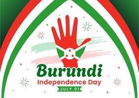 contento Burundi independencia día ilustración en 1 julio con ondulación bandera y cinta en nacional fiesta plano dibujos animados antecedentes vector