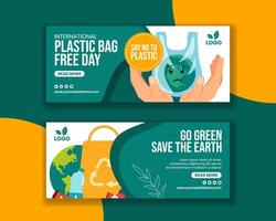 Plastic Bag Free Day Horizontal Banner Flat Cartoon Hand Drawn Templates Background Illustration vector