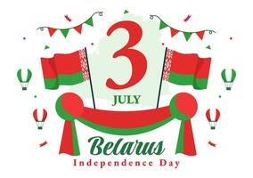 Happy Belarus Independence Day Illustration on 3 July with Waving Flag and Ribbon in National Holiday Flat Cartoon Background Design vector