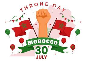 contento Marruecos trono día ilustración en julio 30 con ondulación bandera y cinta en celebracion nacional fiesta antecedentes diseño vector