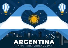 contento argentina independencia día ilustración en Noveno de julio con ondulación bandera y cinta en plano dibujos animados celebracion antecedentes diseño vector