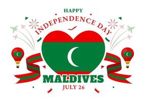 Happy Maldives Independence Day Illustration on 26 July with Maldivian Wavy Flag and Ribbon in Flat Cartoon Background Design vector