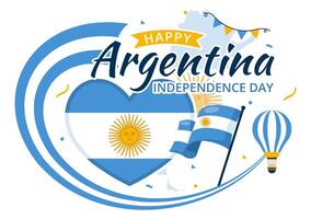 Happy Argentina Independence Day Illustration on 9Th of july with Waving Flag and Ribbon in Flat Cartoon Celebration Background Design vector