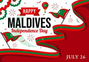 Happy Maldives Independence Day Illustration on 26 July with Maldivian Wavy Flag and Ribbon in Flat Cartoon Background Design vector