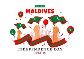 Happy Maldives Independence Day Illustration on 26 July with Maldivian Wavy Flag and Ribbon in Flat Cartoon Background Design vector